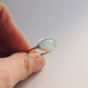 Freeform Aquamarine Gemstone Ring Sterling Silver Size 8