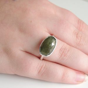 Freeform Green Sapphire Sterling Silver Ring Size 7