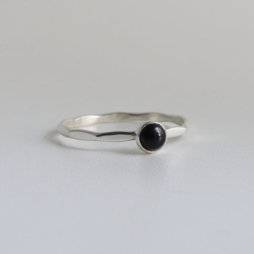 Black Onyx Ring Sterling Silver Stacking Ring 4mm Black Stone