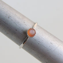 Peach Moonstone Ring Sterling Silver Serrated Bezel Stacking Ring