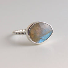 Labradorite Ring Sterling Silver Blue Green Stone Freeform Gemstone Ring Size 8