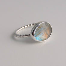 Labradorite Ring Sterling Silver Blue Green Stone Freeform Gemstone Ring Size 8