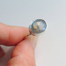 Labradorite Ring Sterling Silver Freeform Rose Cut Gemstone Blue Green Ring Size 7