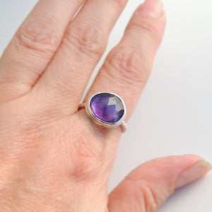 Amethyst Ring Sterling Silver Freeform Rose Cut Purple Stone Size 6.5