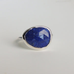 Lapis Lazuli Ring Sterling Silver Rose Cut Blue Stone Statement Ring Size 6