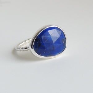 Lapis Lazuli Ring Sterling Silver Freeform Rose Cut Statement Ring Size 8
