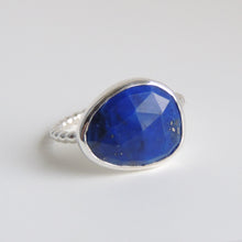 Lapis Lazuli Ring Sterling Silver Freeform Rose Cut Statement Ring Size 8