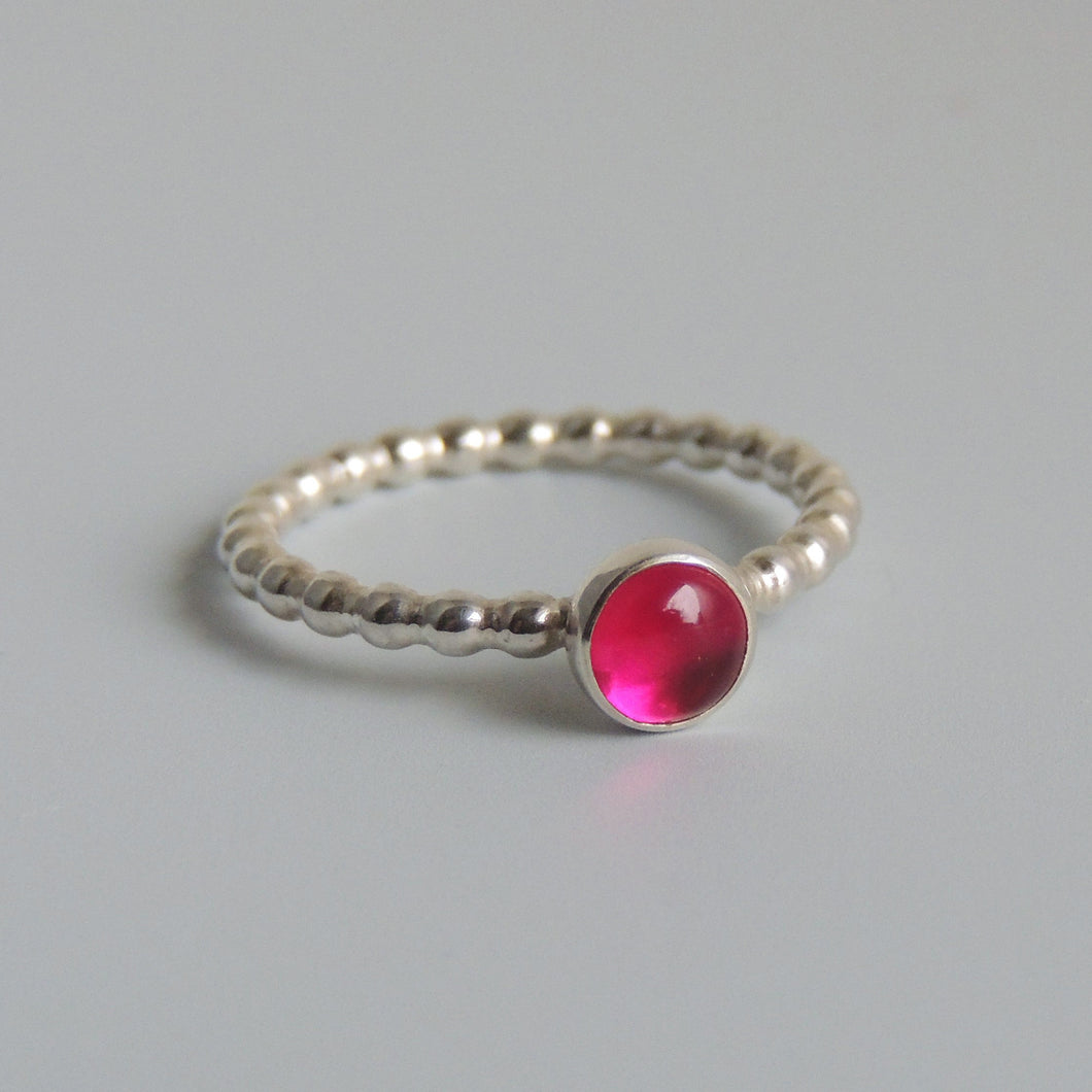 Lab Created Ruby Ring Sterling Silver Pink Gemstone Solitaire July Birthstone Ring