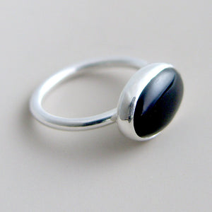 Black Onyx Ring Sterling Silver Bezel Set Oval Stone Black Ring