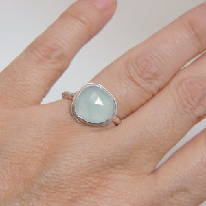 Aquamarine Ring Sterling Silver Rose Cut Gemstone Jewellery Size 7