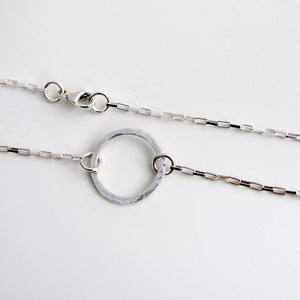 Eternity Necklace Sterling Silver Hammered Circle Necklace