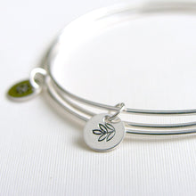 One Sterling Silver Bangle with Lotus Blossom Stamped Charm