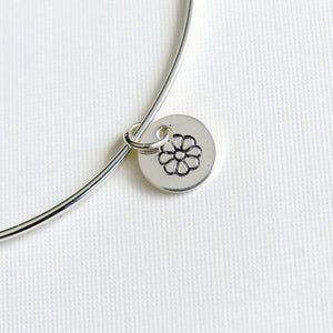 Bangle Sterling Silver with Daisy Stamped Charm