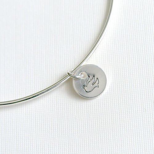 Bangle Sterling Silver with Dove Stamped Charm