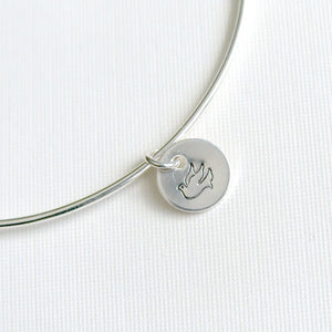 Bangle Sterling Silver with Dove Stamped Charm