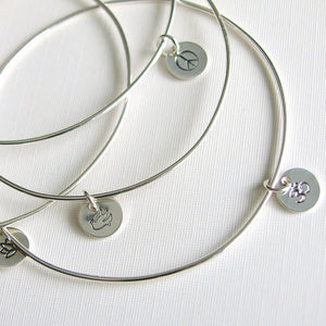 One Sterling Silver Bangle with Ohm Symbol Stamped Charm