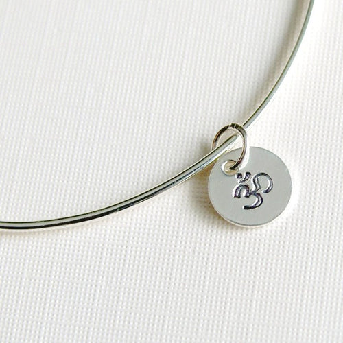 One Sterling Silver Bangle with Ohm Symbol Stamped Charm