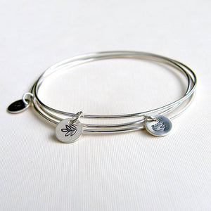 One Sterling Silver Bangle with Peace Sign Charm