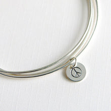 One Sterling Silver Bangle with Peace Sign Charm