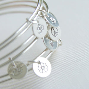 Bangles Sterling Silver with Stamped Charm Set of Seven Bracelets Personalized Jewellery