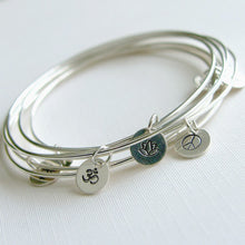 Bangles Sterling Silver with Stamped Charm Set of Seven Bracelets Personalized Jewellery