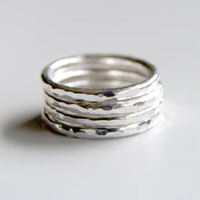 Set of Four Bands Sterling Silver Stacking Rings Hammered Shiny Brushed