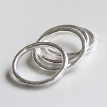 Set of Four Bands Sterling Silver Stacking Rings Hammered Shiny Brushed