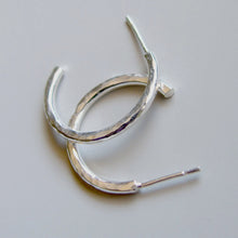 Sterling Silver Hoops 1 inch  25mm Stud Hoop Earrings Hammered Hoops Silver Studs
