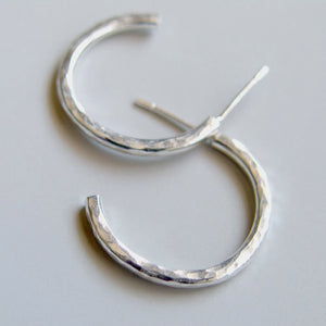 Sterling Silver Hoops 1 inch  25mm Stud Hoop Earrings Hammered Hoops Silver Studs