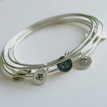 Sterling Silver Bracelets Stamped Charm Set of Three Personalized Stacking Bangles