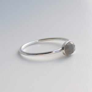 Oval Grey Moonstone Ring Sterling Silver Stacking Ring