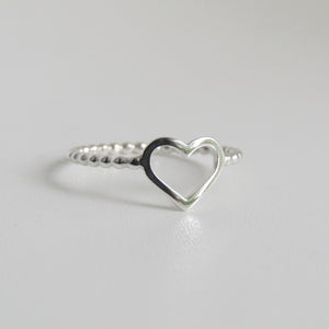 Sterling Silver Open Heart Ring Beaded Band