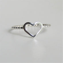 Sterling Silver Open Heart Ring Beaded Band