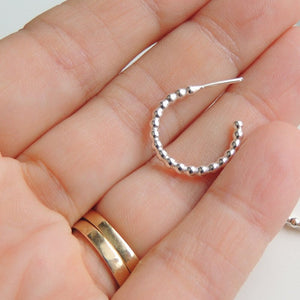 Sterling Silver Hoops Small Stud Earrings Beaded Post Hoop Earrings Silver Studs