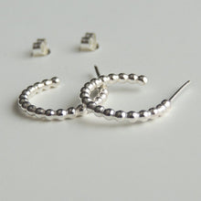 Sterling Silver Hoops Small Stud Earrings Beaded Post Hoop Earrings Silver Studs