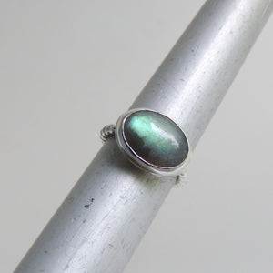Labradorite Ring Sterling Silver Bezel Set Oval Ring Size 5