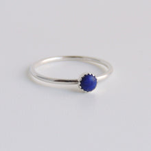 Blue Lapis Lazuli Sterling Silver Stacking Ring Serrated Bezel Set Stone