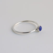 Blue Lapis Lazuli Sterling Silver Stacking Ring Serrated Bezel Set Stone