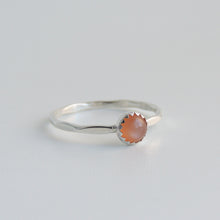 Peach Moonstone Ring Sterling Silver Serrated Bezel Stacking Ring