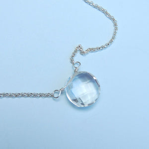 Rock Crystal Quartz Necklace Sterling Silver Simple Clear Stone Choker