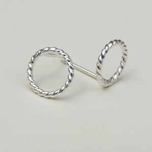 Open Circle Stud Earrings Twisted Sterling Silver Small Post Earrings