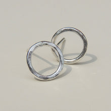 Open Circle Post Earrings Hammered Sterling Silver Small Stud Earrings