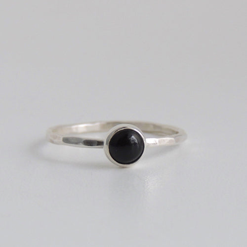 Black Onyx Ring Sterling Silver Stacking Ring 5mm Stone
