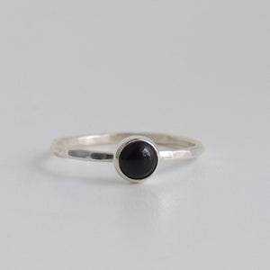Black Onyx Ring Sterling Silver Stacking Ring 5mm Stone