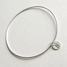 Sterling Silver Bangle with Initial Stamped Charm Letter Personalized Jewellery Bracelet