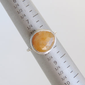 Freeform Yellow Sapphire Ring Size 8 Rose Cut Gemstone