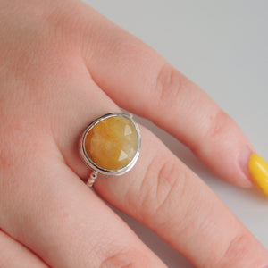 Freeform Yellow Sapphire Ring Size 8 Rose Cut Gemstone