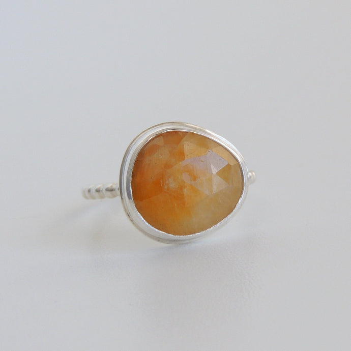 Freeform Yellow Sapphire Ring Size 8 Rose Cut Gemstone