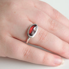 Garnet Ring Sterling Silver Freeform Faceted Gemstone Size 6.5