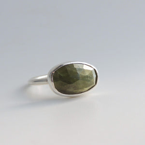 Freeform Green Sapphire Sterling Silver Ring Size 7